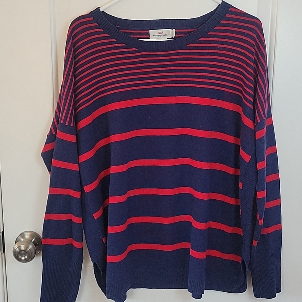 Vineyard Vines Striped Relaxed Cotton Sweater Size L